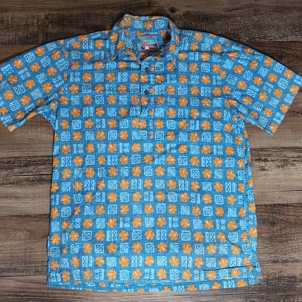 Joe Kealoha by Reyn Spooner Floral Pop Over Tunic Size Small In Blue & Orange